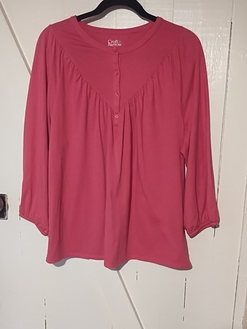 croft & barrow Rose-Pink Long Sleeve Peasant Top EUC Size XL.